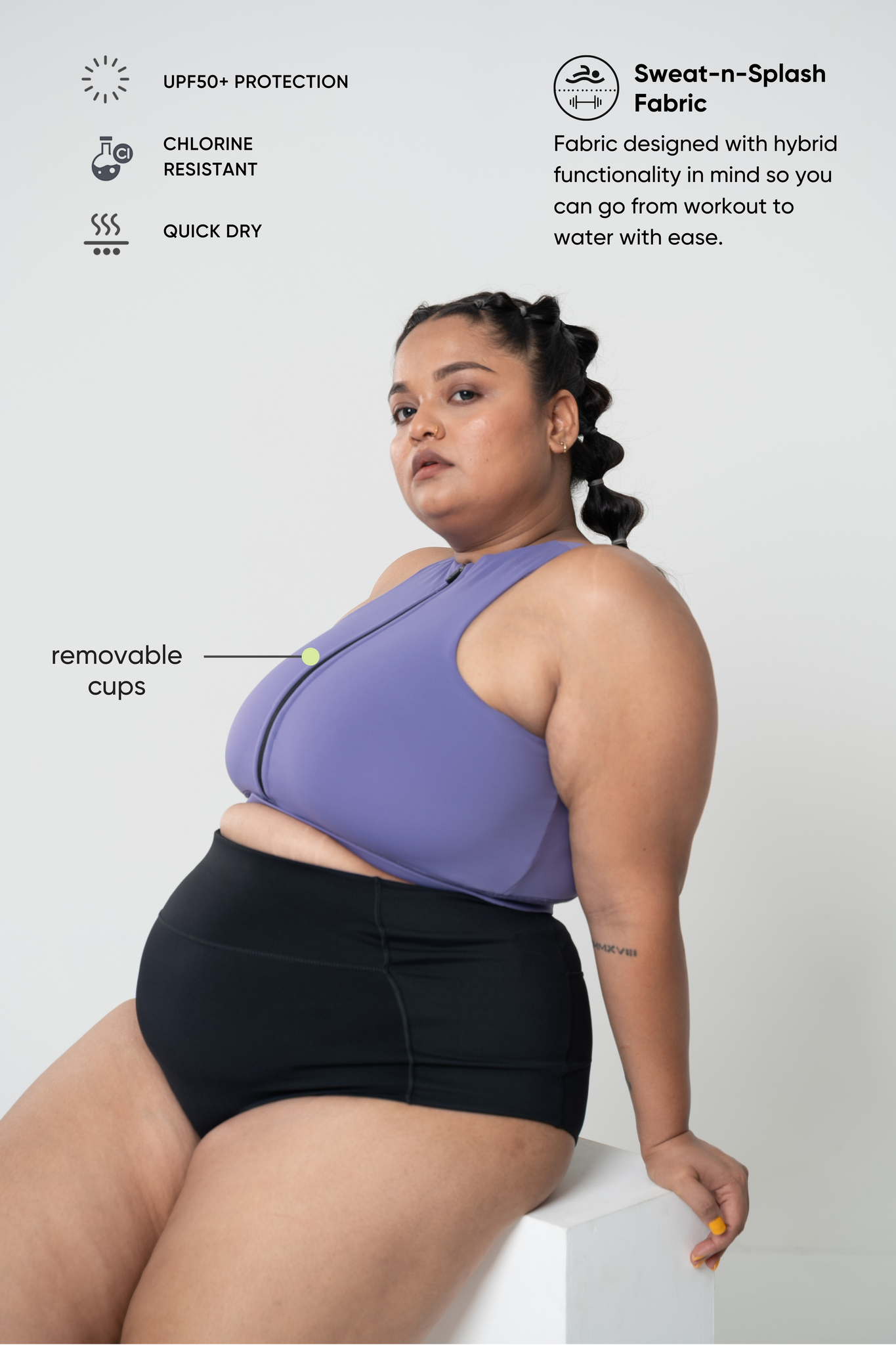 Swim sports bra plus top size